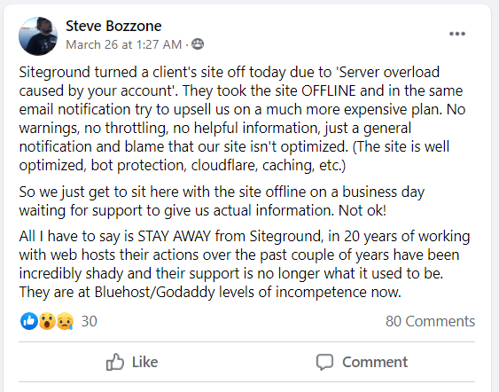 SiteGround Reviews on Facebook