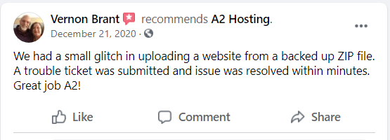 A2 Hosting Review on Facebook 5