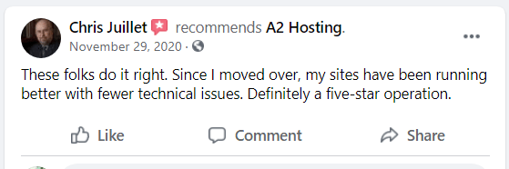 A2 Hosting Review on Facebook 6