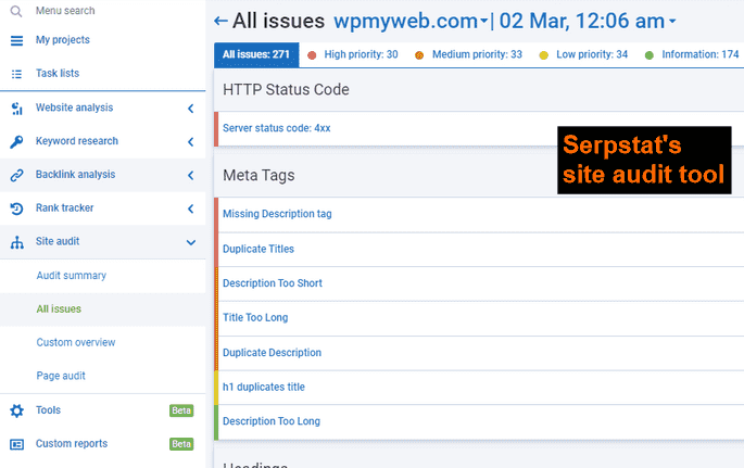 Serpstat's Site Audit Tool