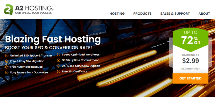 A2 Hosting Homepage