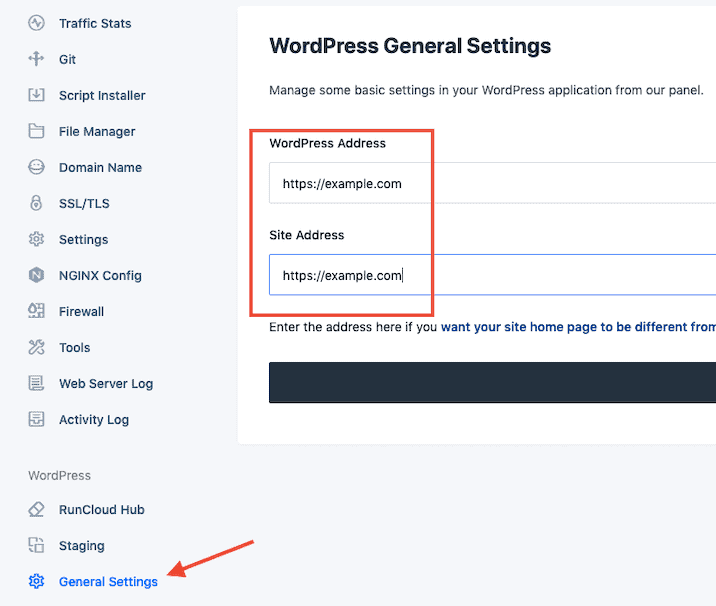 Pengaturan Alamat WordPress Runcloud