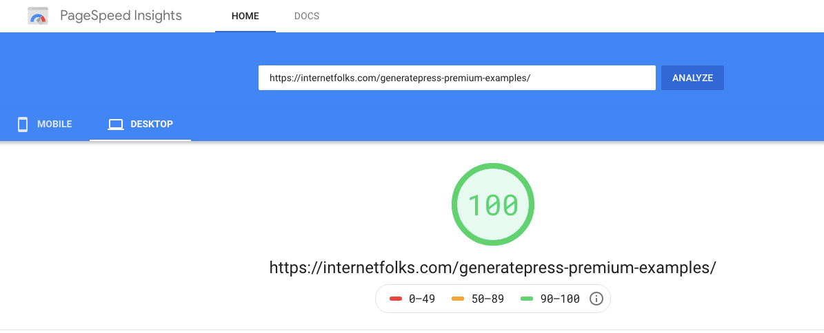 Desktop Hasil Wawasan Cloudways 100 Pagespeed