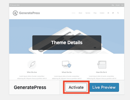 Aktifkan Generatepress Theme