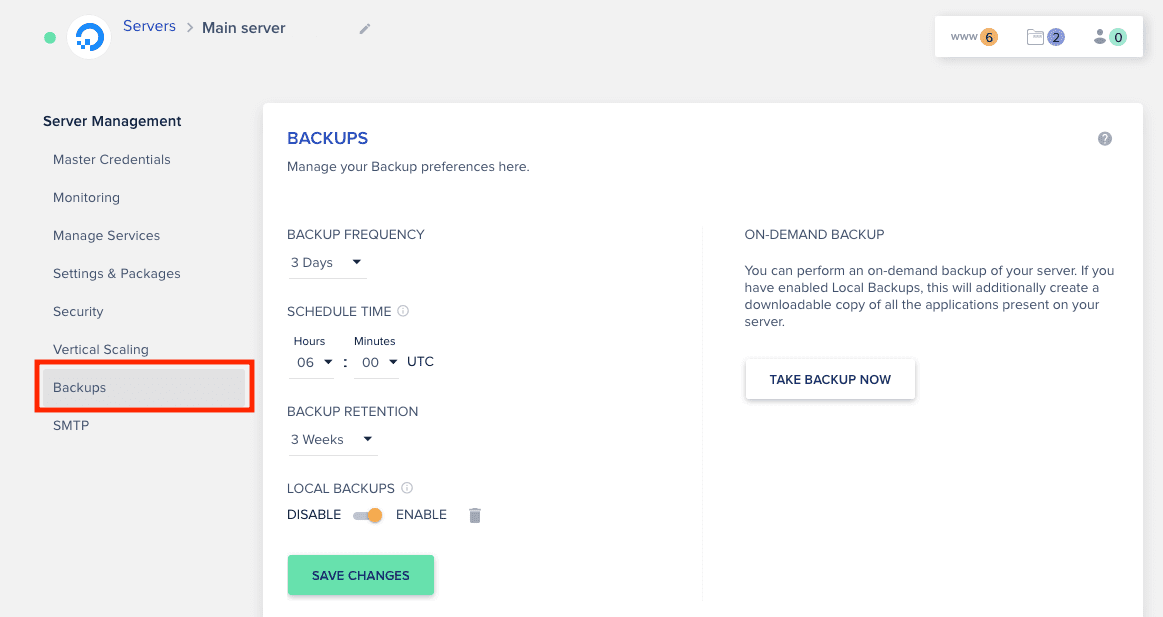 Pencadangan Server Cloudways