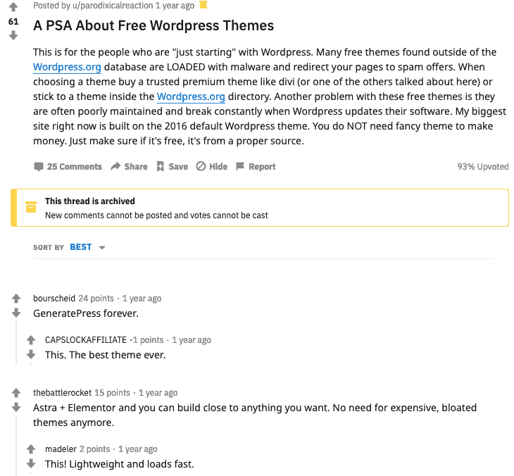 Subreddit Ücretsiz WordPress Temalarını Hemen Başlatın