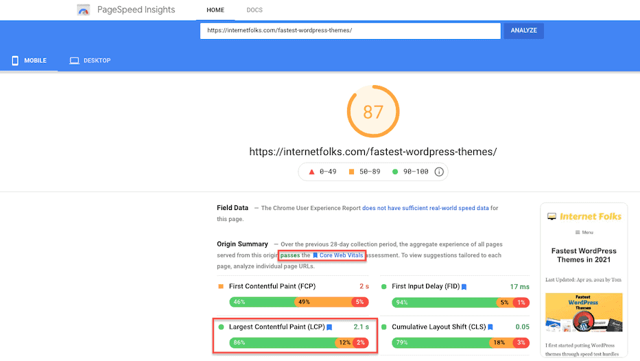 pagespeedinsights пройти основные веб-жизненные показатели для мобильных устройств