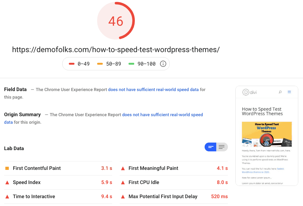 Divi Pagespeed Seluler