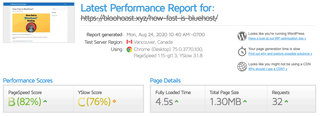 Gtmetrix Bluehost Bulut Parlaması