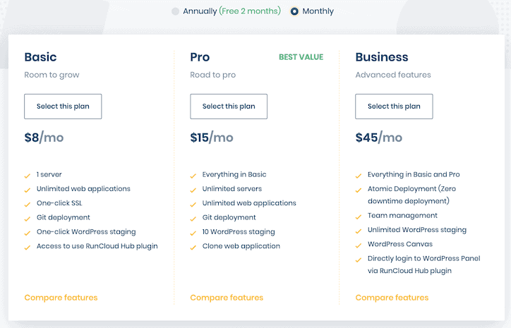 Precios de Runcloud