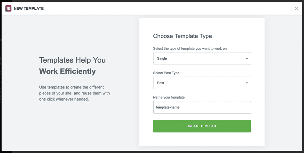 Elementor Create New Template