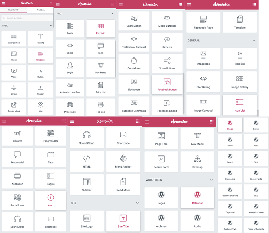 All Elementor Pro Elements