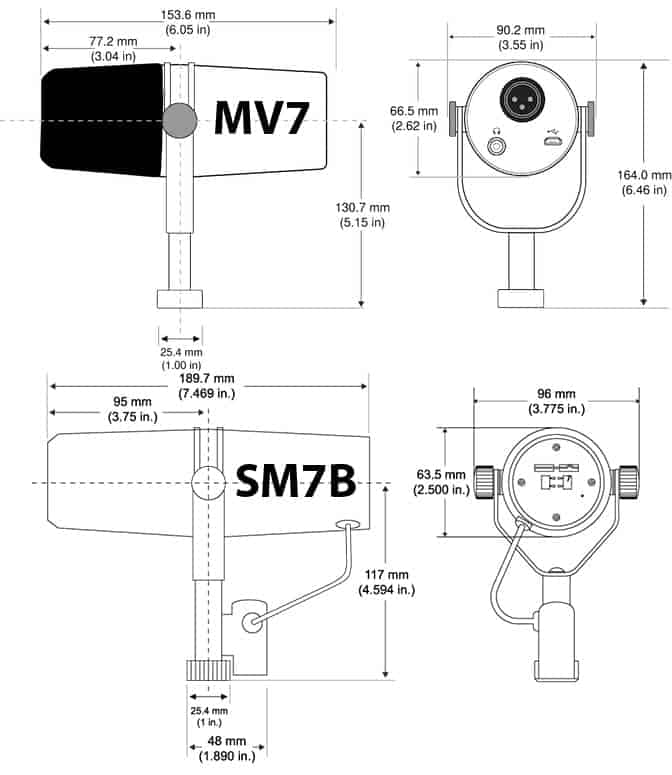 Shure Sm7b Vs Mv7 Dimensioni