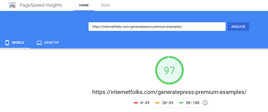 Cloudways Fast Pagespeed Insights Result Mobile