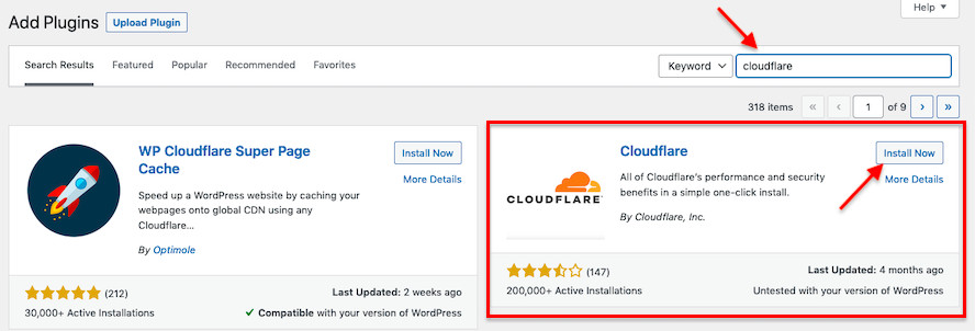 clloudflare wordpress eklentisi yükleyin.