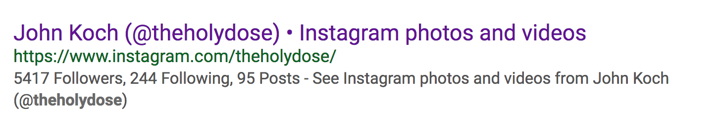 Beispiel für Suchmaschinen-Metadaten, die in den Suchergebnissen für Instagram-Profile angezeigt werden
