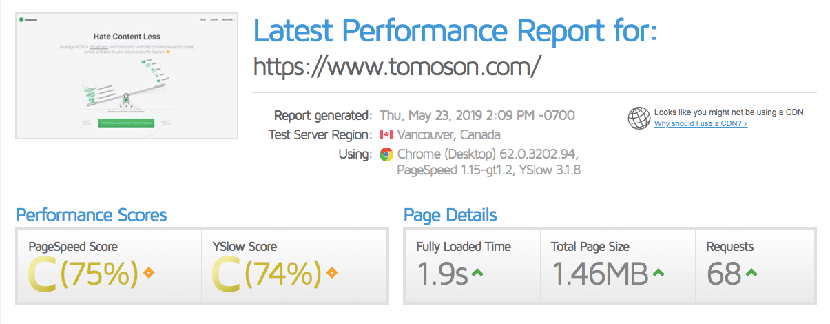 tomoson gtmetrix 截图