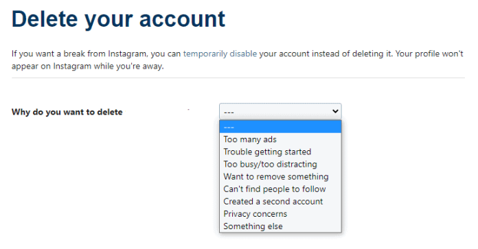 how to delete instagram account