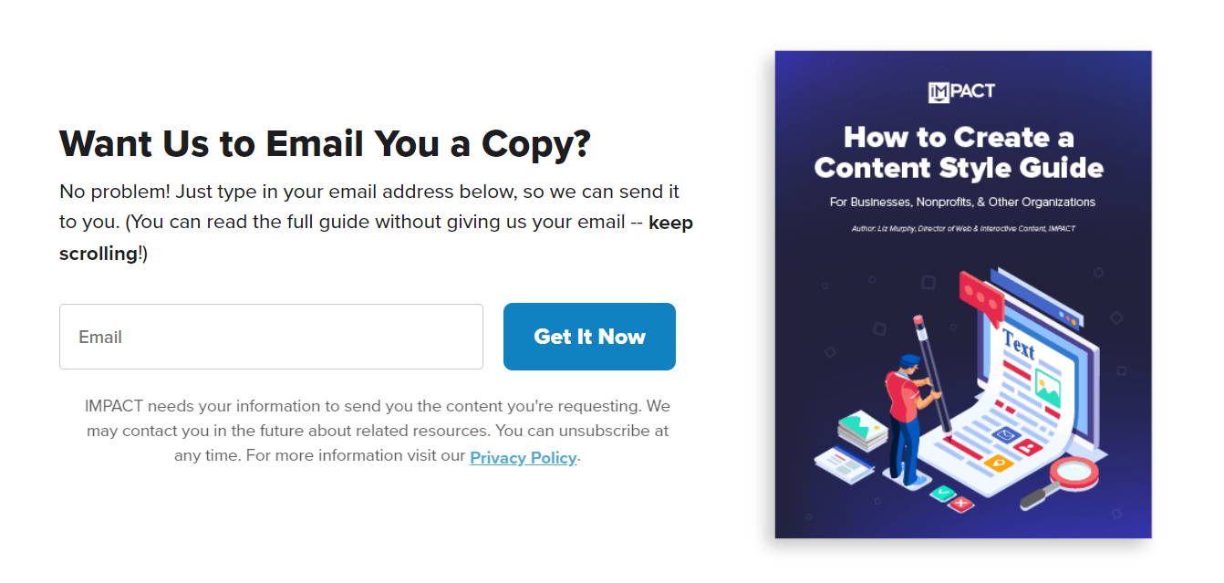 来自 iMPACT 的内容支柱页面下载指南 CTA 示例的屏幕截图