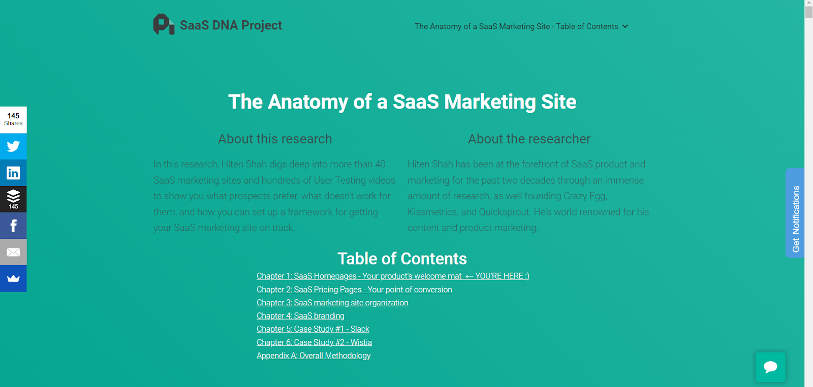 SaaS DNA 项目的内容支柱页面截图