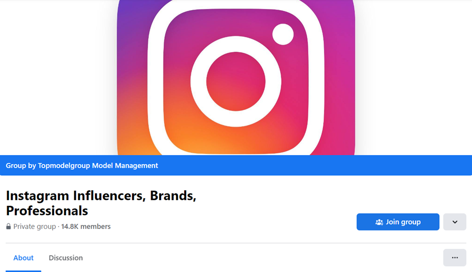 Instagram 影响者、品牌、专业人士 Facebook 群组的截图