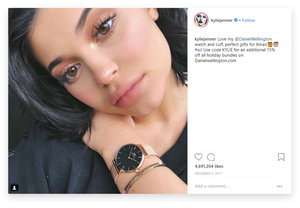 Kylie Jenner Instagram 影响者，观看联盟营销