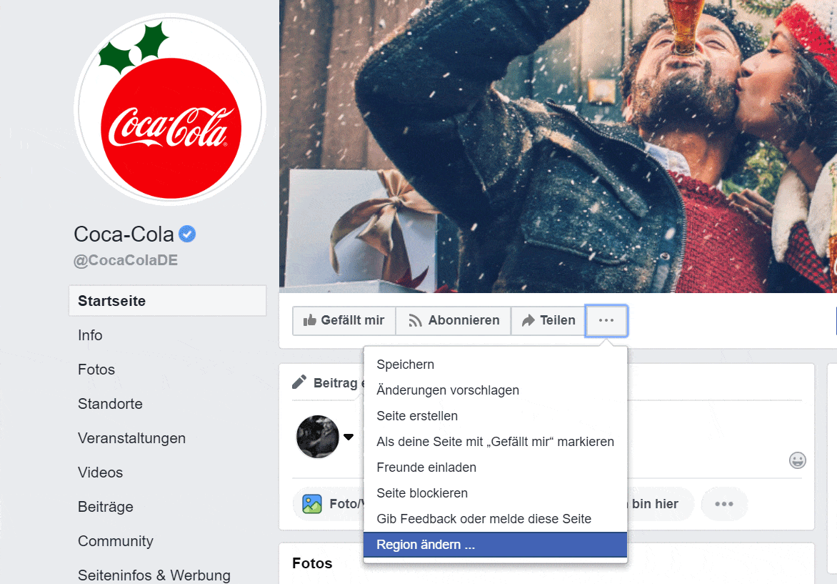 Halaman Global Facebook Beispiel Coca Cola Drop Down