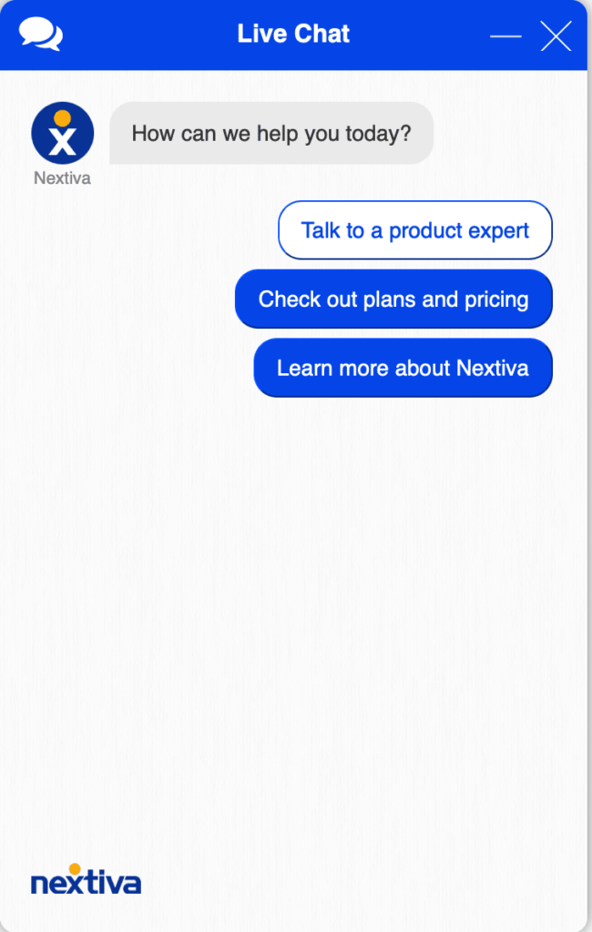 Contoh chatbot dari Nextiva