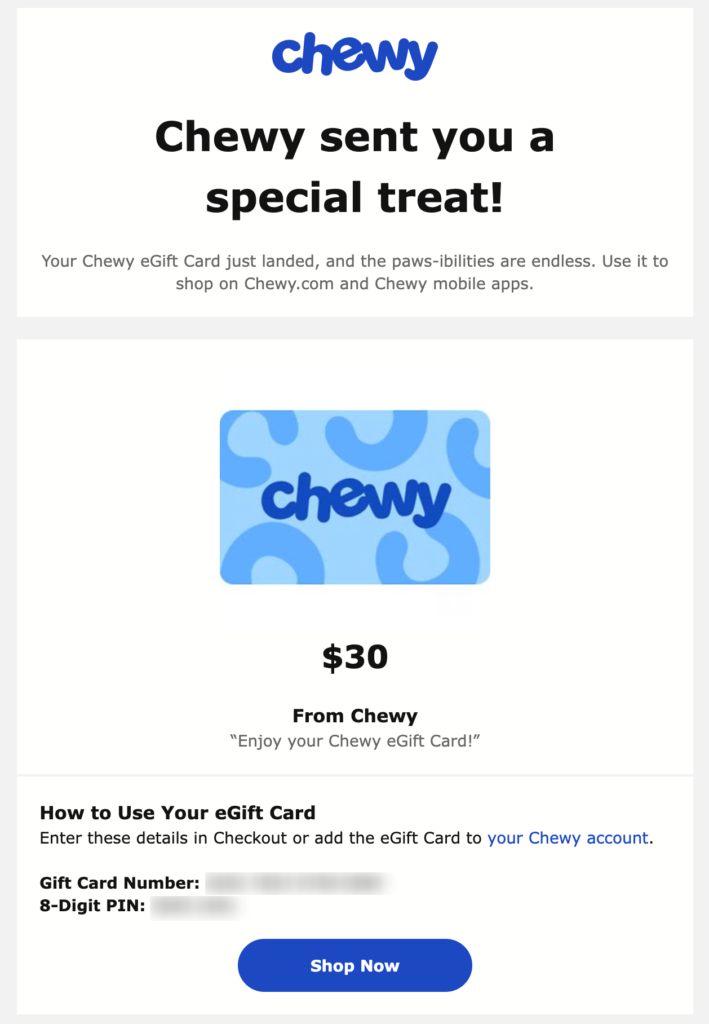 email dari Chewy ke pemboros tinggi