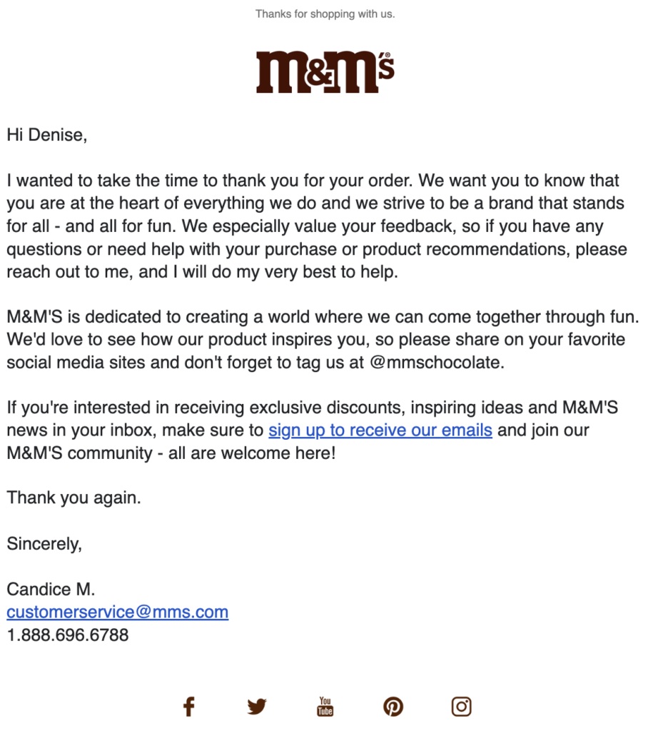 contoh email terima kasih dari m&m termasuk CTA