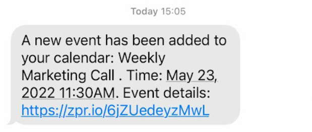 새 이벤트에 대한 Google 캘린더 SMS 알림의 예
