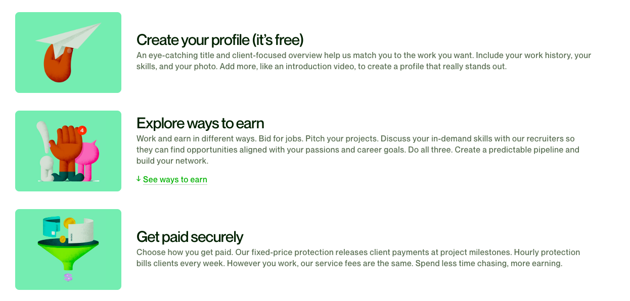 How to create your free profile, explore ways to learn and get paid securely. 