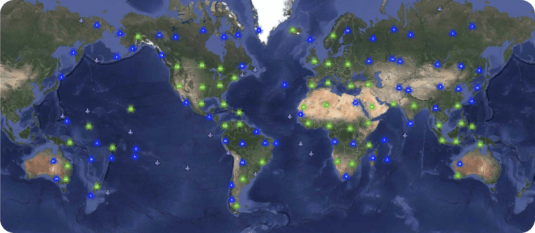 Perni sulla mappa di tutte le posizioni FBO per Aviation Network