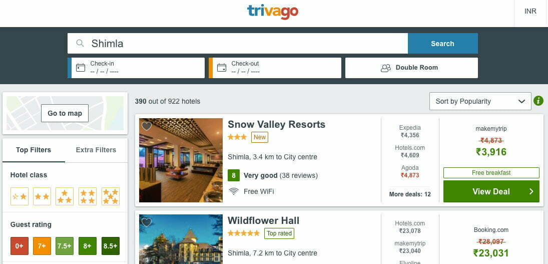 trivago — najlepsze porównywarki cen w kraju Indie