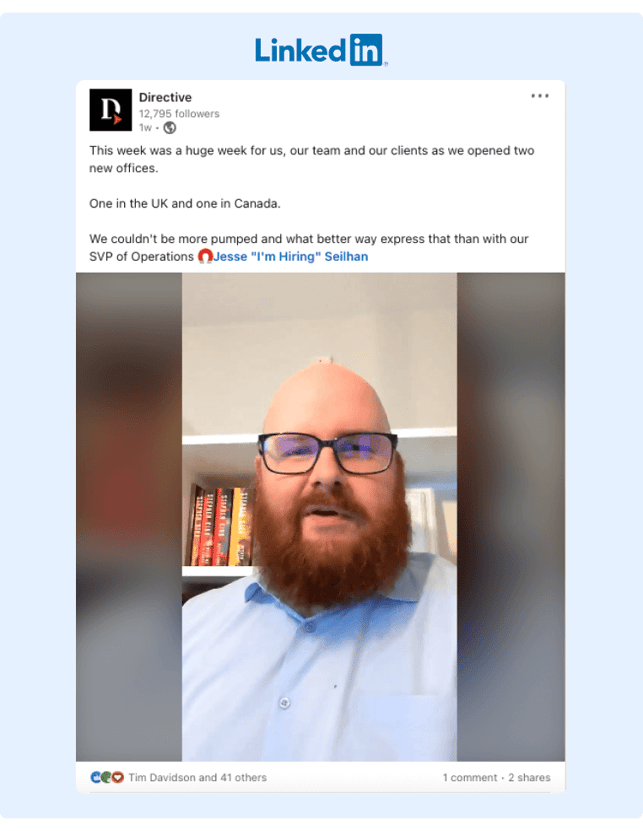 Keterlibatan Video pada posting LinkedIn untuk membuat pengumuman perusahaan besar