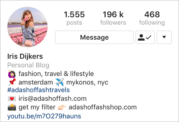 Incorporate Target Keywords in Your Description Instagram Example Profile