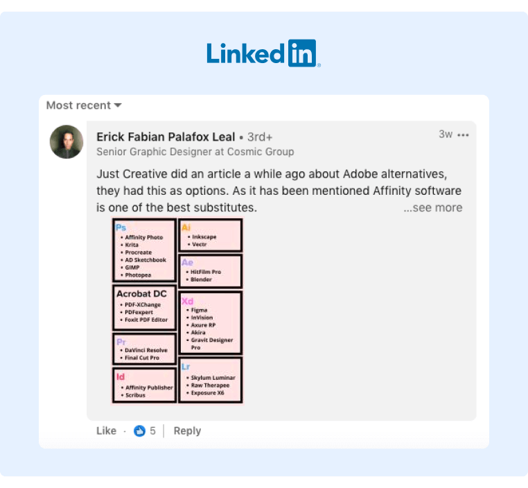 Strategi Media Sosial Organik - Contoh Seseorang yang merespons di LinkedIn dengan aset yang bermanfaat