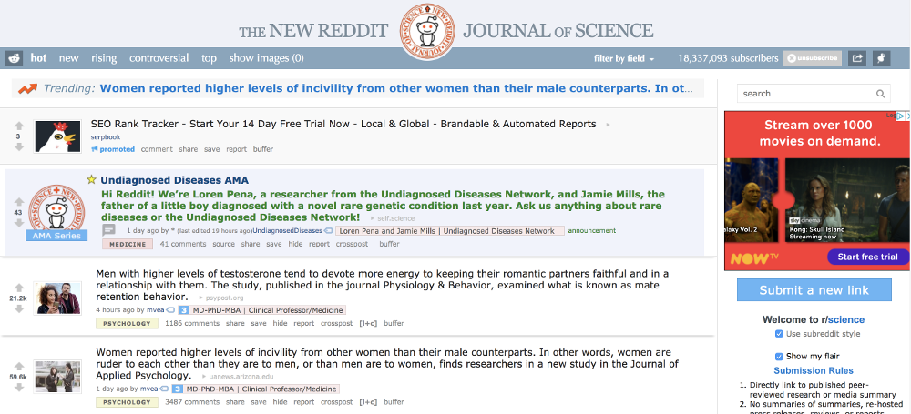 The landing page of a subreddit on Reddit, showing the top stories.