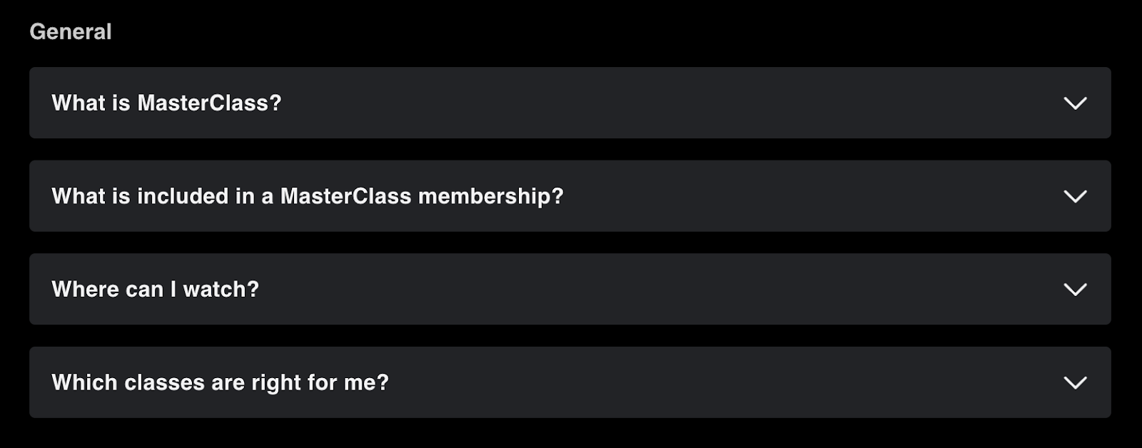 Domande frequenti sulle masterclass come: cosa è incluso nell'abbonamento, dove posso guardare e quali sono le lezioni giuste per me?