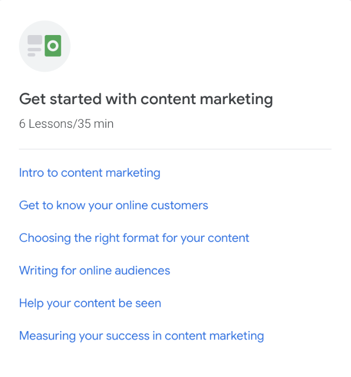 Modulul „Începeți cu content marketing” are 6 lecții.