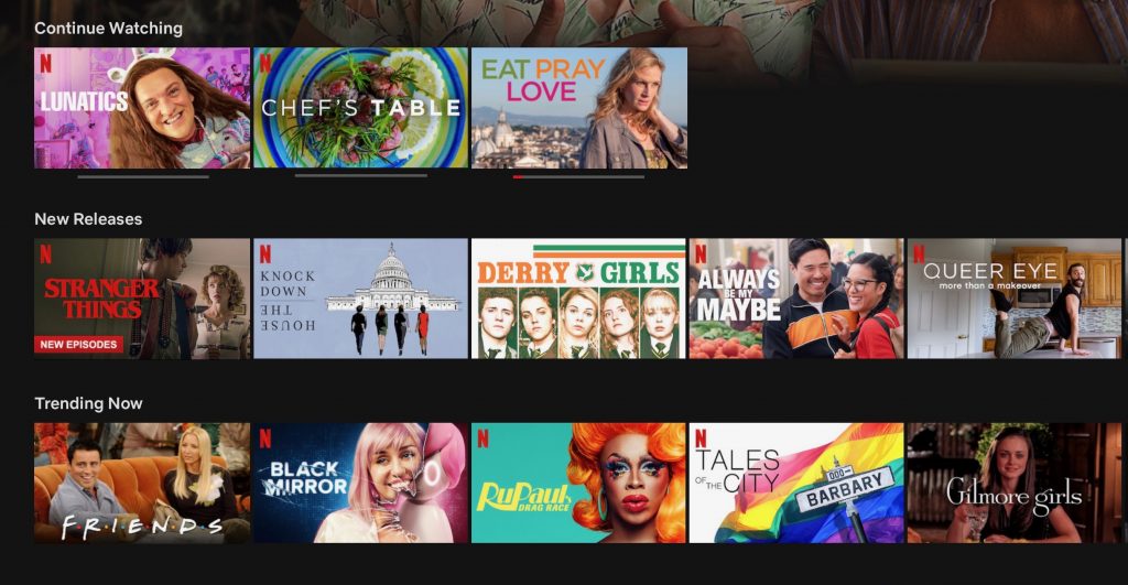 La página de inicio de Netflix, seleccionada con IA para cada usuario.