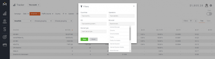 mobidea-tracker-stats-filters