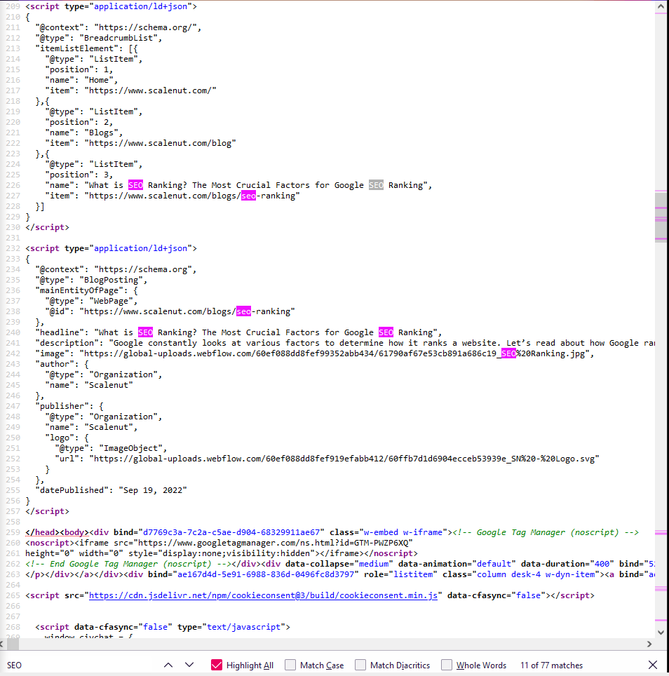 Tangkapan layar #2 metode penelitian kata kunci dengan menggunakan metode ctrl+f di html