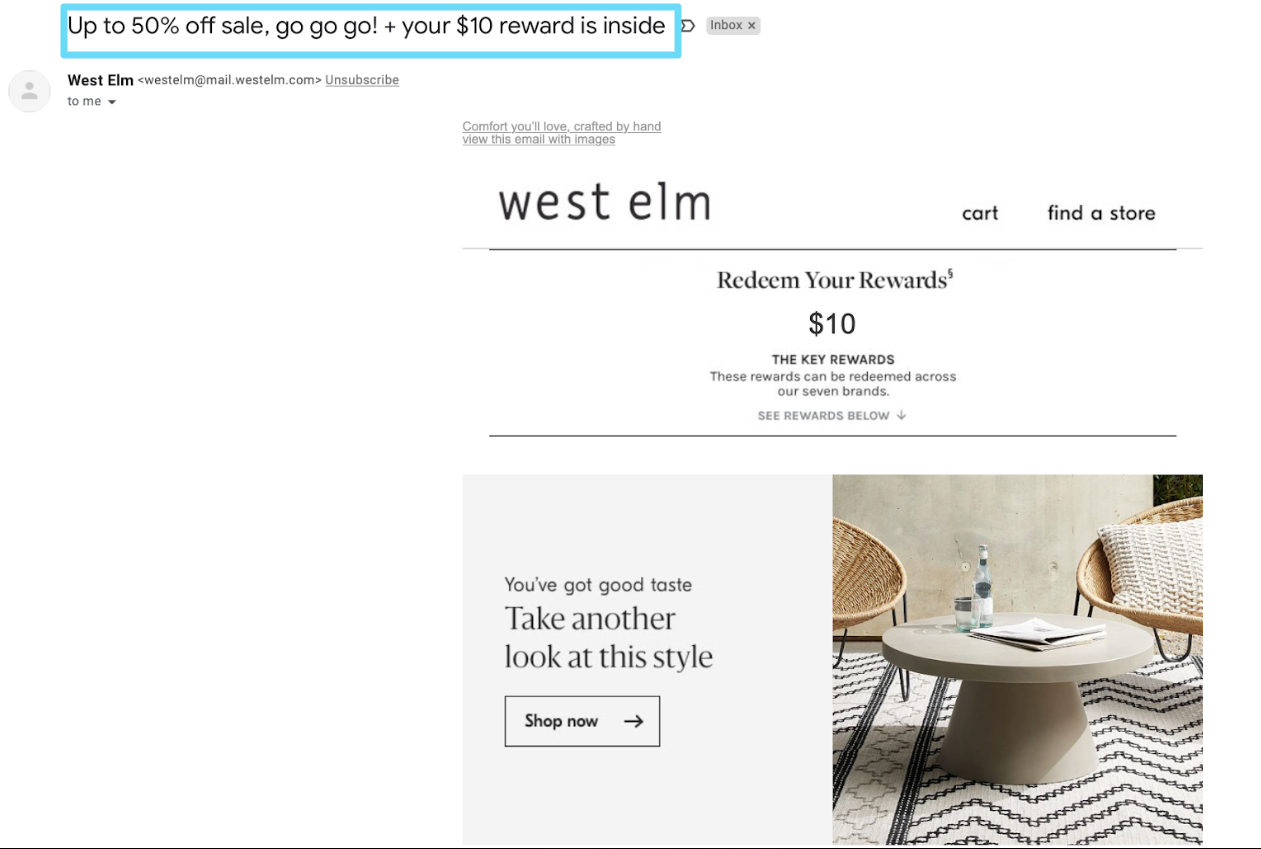 Westelm 电子邮件示例