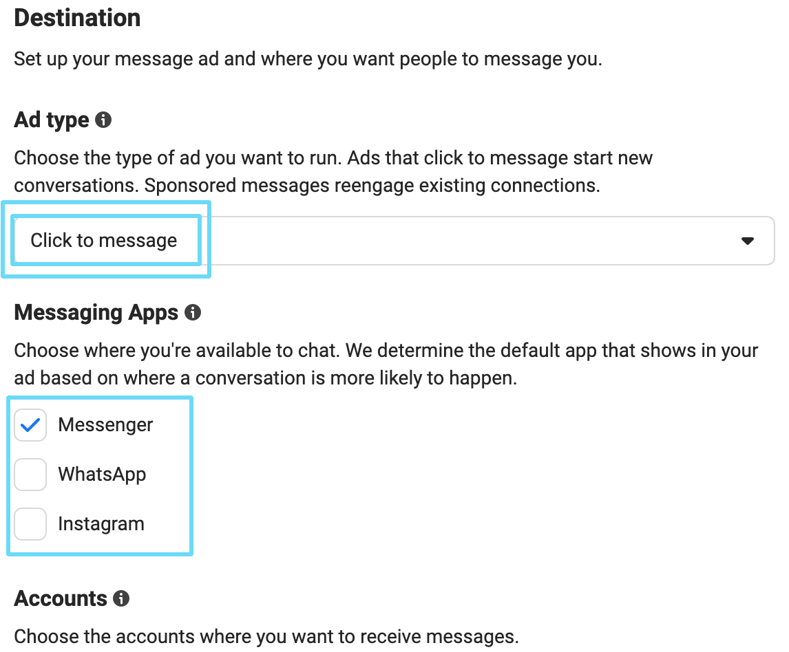 选择您的 Messenger 目的地设置。