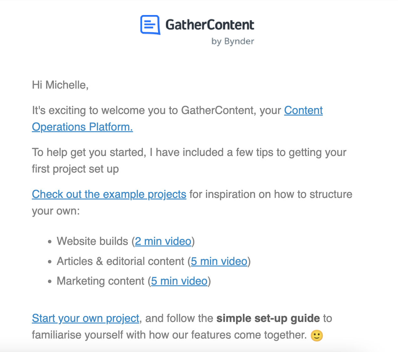 GatherContent 欢迎电子邮件示例