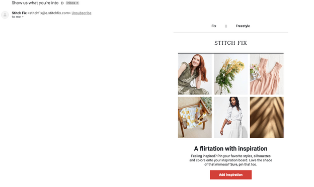 Exemplo de redação de e-mail do Stitch Fix