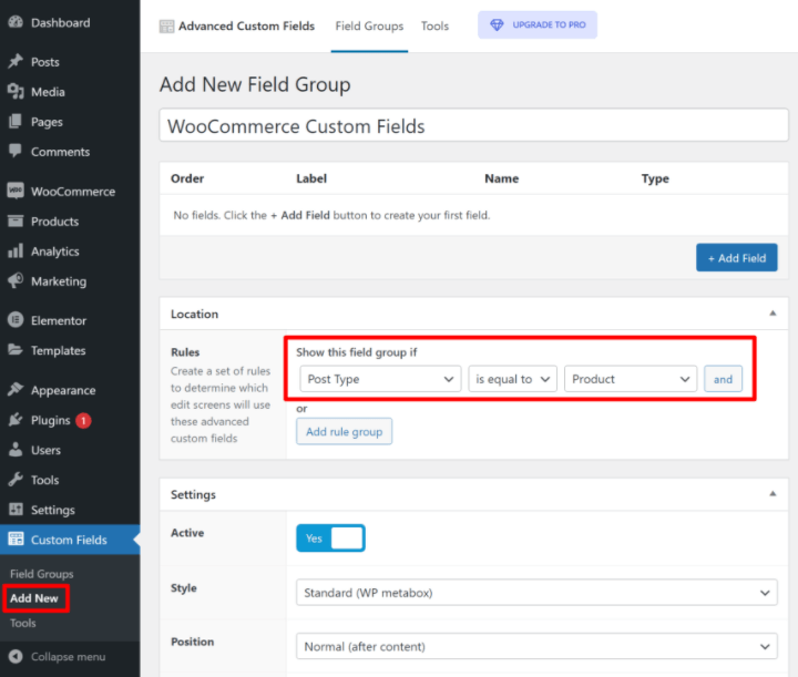 woocommerce-custom-fields-tutorial-1-acf-location-rule