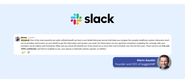 不安な従業員 - Slack の投稿で従業員に医療給付を思い出させる