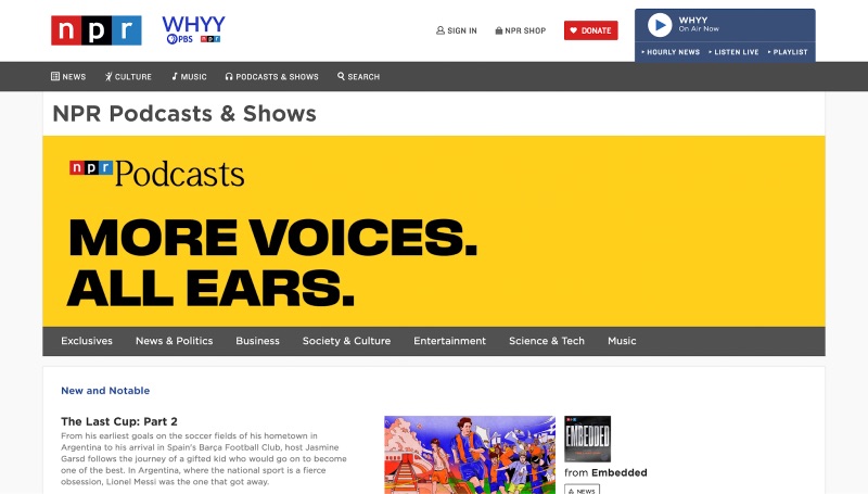 NPR ポッドキャスト ページのスクリーンショット